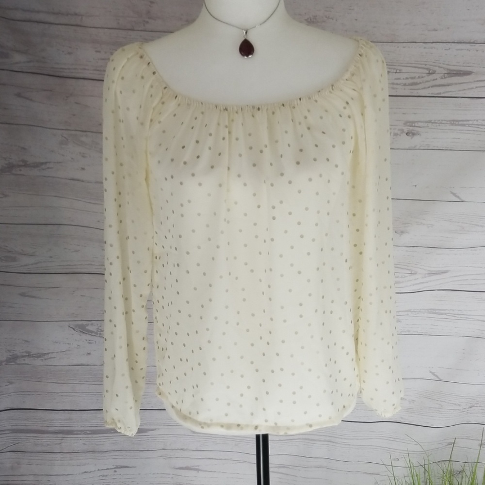 Cream and green polka dot sheer blouse xs